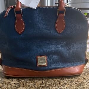 Dooney & Bourke Teal Blue Tan Leather Dome Satchel
